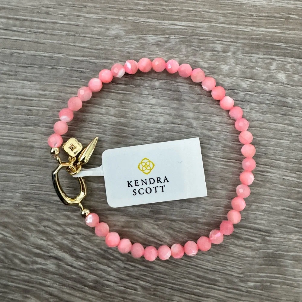 🌸 KENDRA SCOTT Pink Chalcedony Sylvia Gold Stretch Bracelet